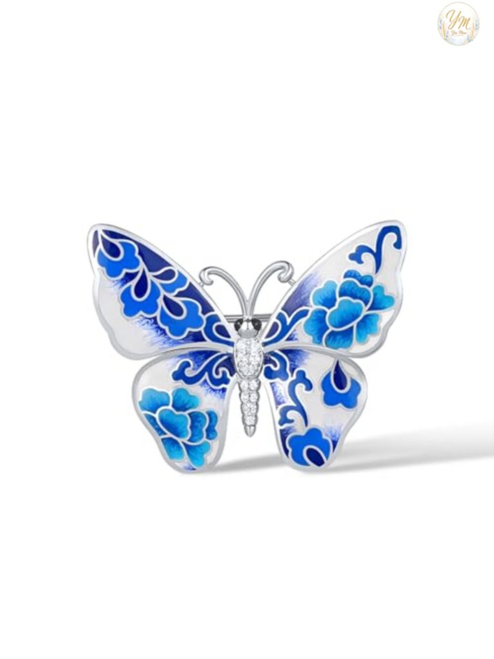 925 Sterling Silver Enamel Butterfly Brooch Pin with Cubic Zirconia